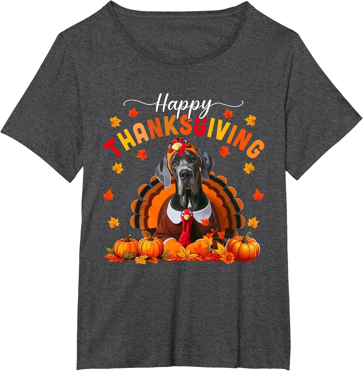 Happy Thanksgiving Great Dane Cosplay Fall Turkey Owner Kids T-Shirt - Dark Heather Grey
