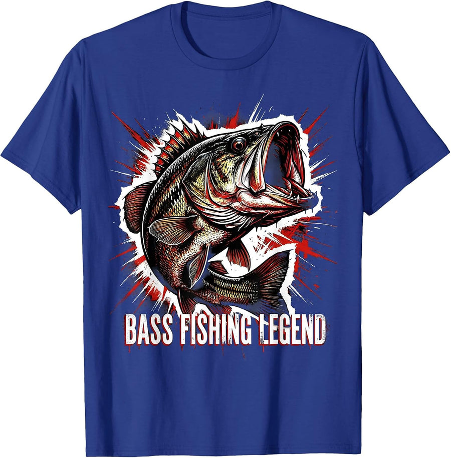 Bass Fishing Legend Mens Angler Design T-Shirt - Royal Blue
