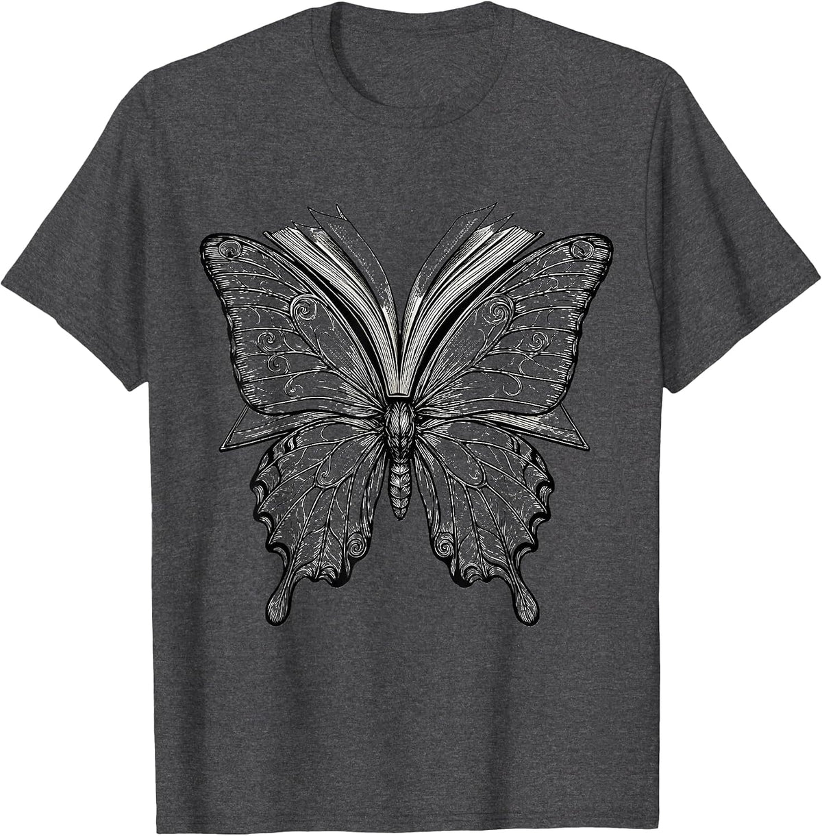 Special Ed Teacher Flying Book Butterfly Design T-Shirt - Dark Heather Grey