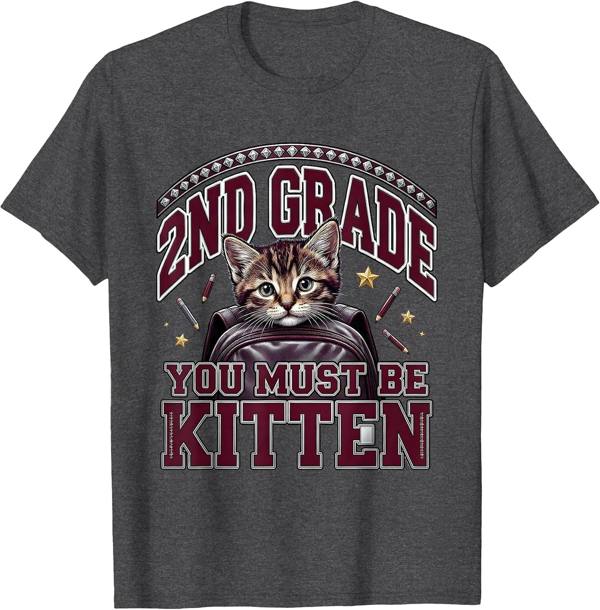 Men's 2nd Grade You Must Be Kitten Cute Cat Lover Back To School T-Shirt - Dark Heather Grey