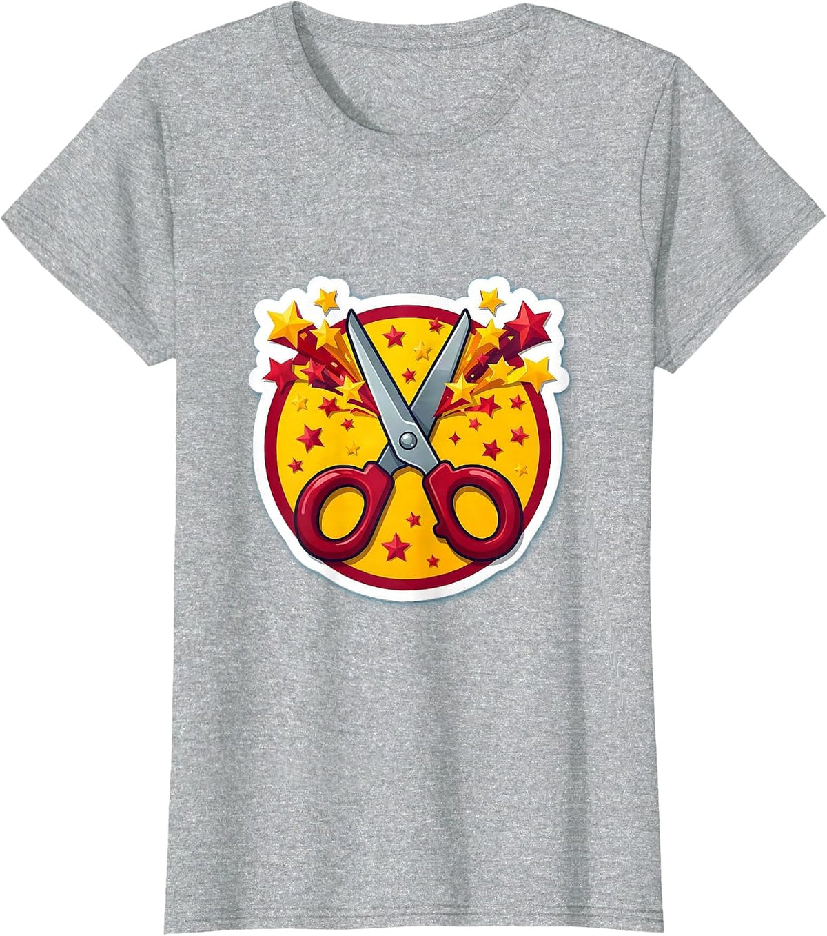 Women's Preschool Teacher Scissors Cutting Stars Graphic T-Shirt - Heather Grey