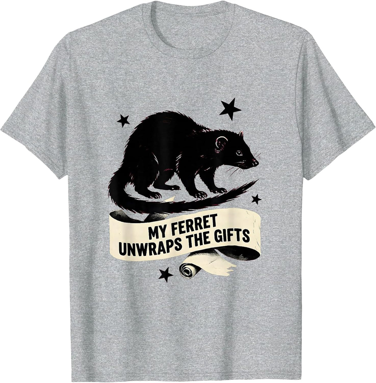 Men's My Ferret Unwraps The Gifts Funny Ferret Lover Christmas T-Shirt - Heather Grey