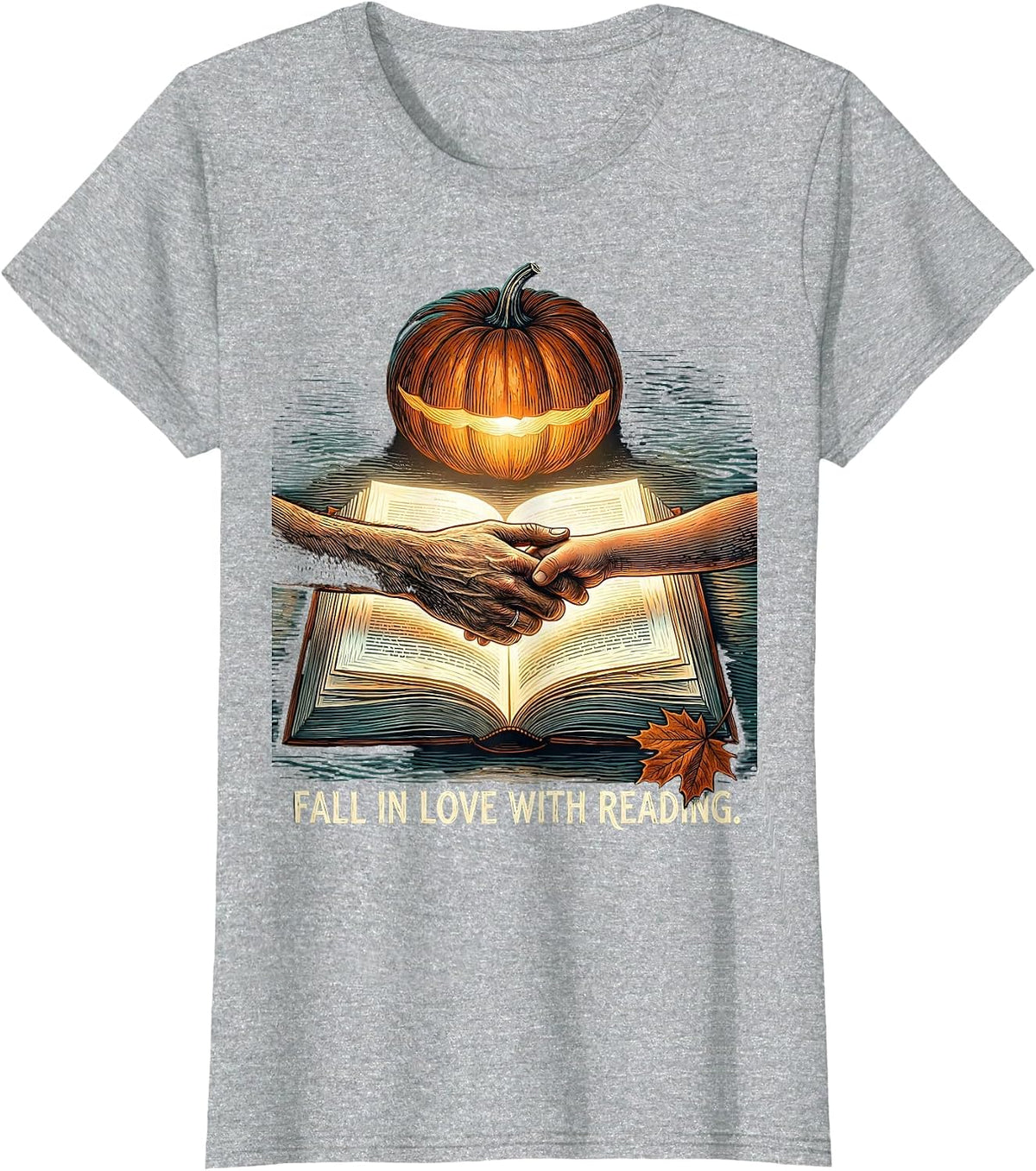 Fall In Love With Reading Whimsical Teacher Book Lover T-Shirt - Heather Grey