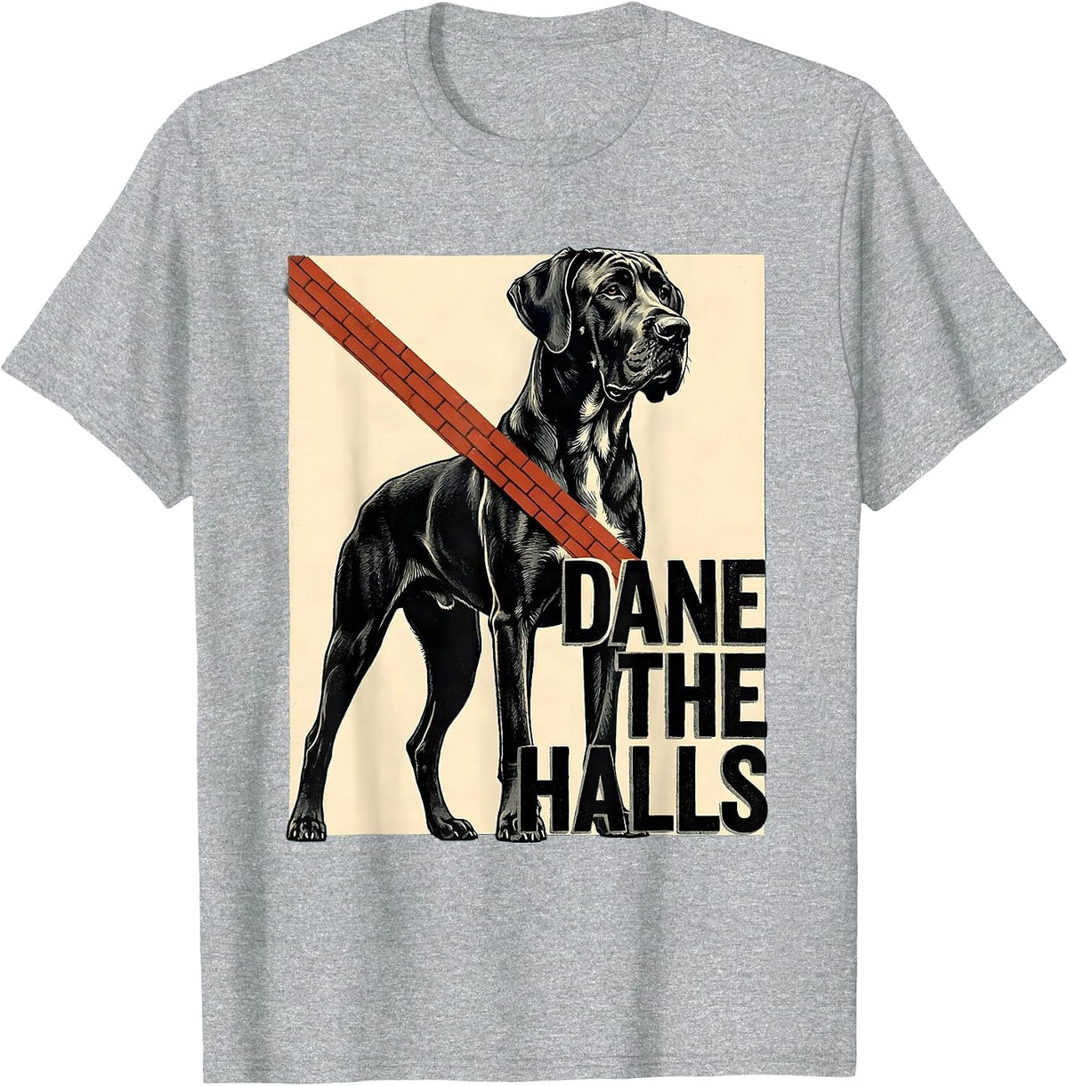 Men's Dane The Halls Midcentury Modern Great Dane Christmas Dog T-Shirt - Heather Grey