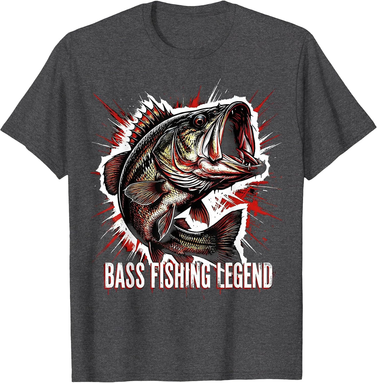 Bass Fishing Legend Mens Angler Design T-Shirt - Dark Heather Grey