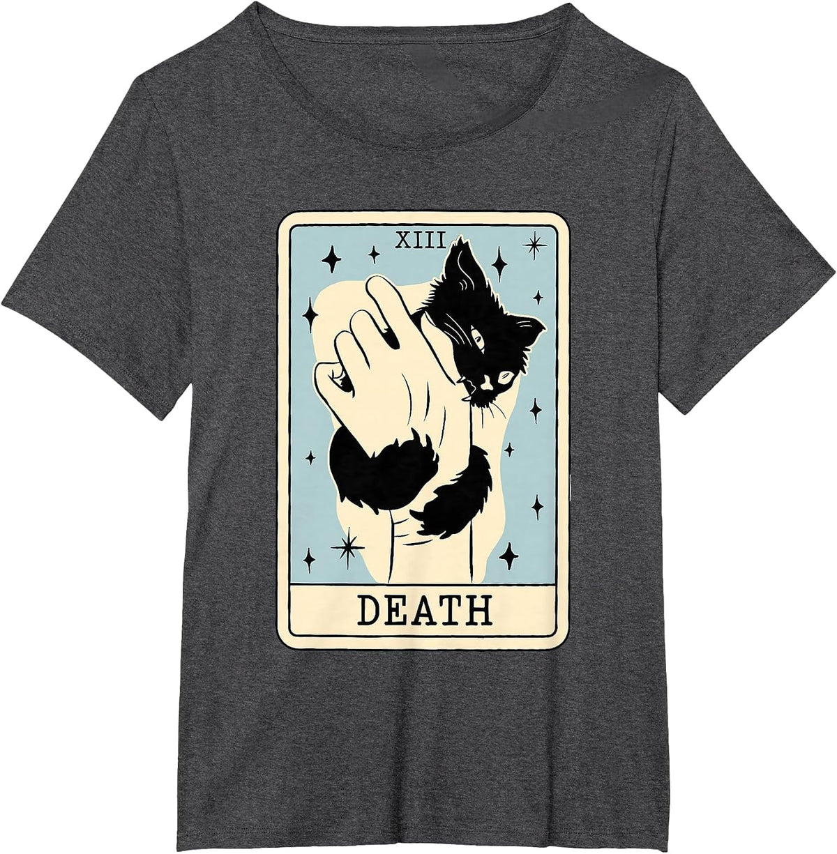 Black Cat Tarot Death Halloween Witchy Cat Lover Men Women T-Shirt - Dark Heather Grey