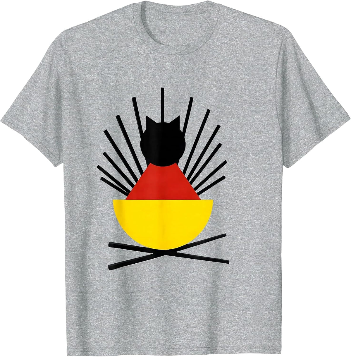 Men's Cat Ramen Kaiju Bauhaus Modernist Anime Art T-Shirt - Heather Grey