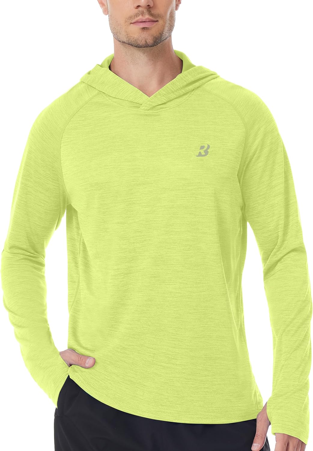 Men's UPF 50+ Sun Hoodie, Long Sleeve Fishing Shirt with Thumb Holes - Lemon Yellow