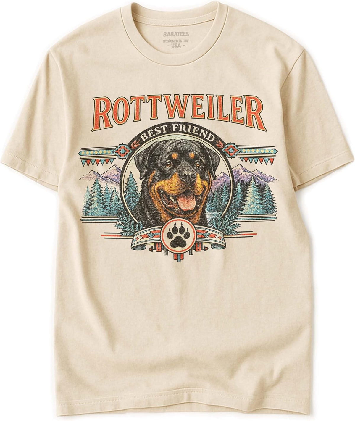 Dog Breed Tshirt for Men & Women - Wilderness Artwork - 100% Natural, Raw, Undyed, Heavyweight Cotton - Rottweiler