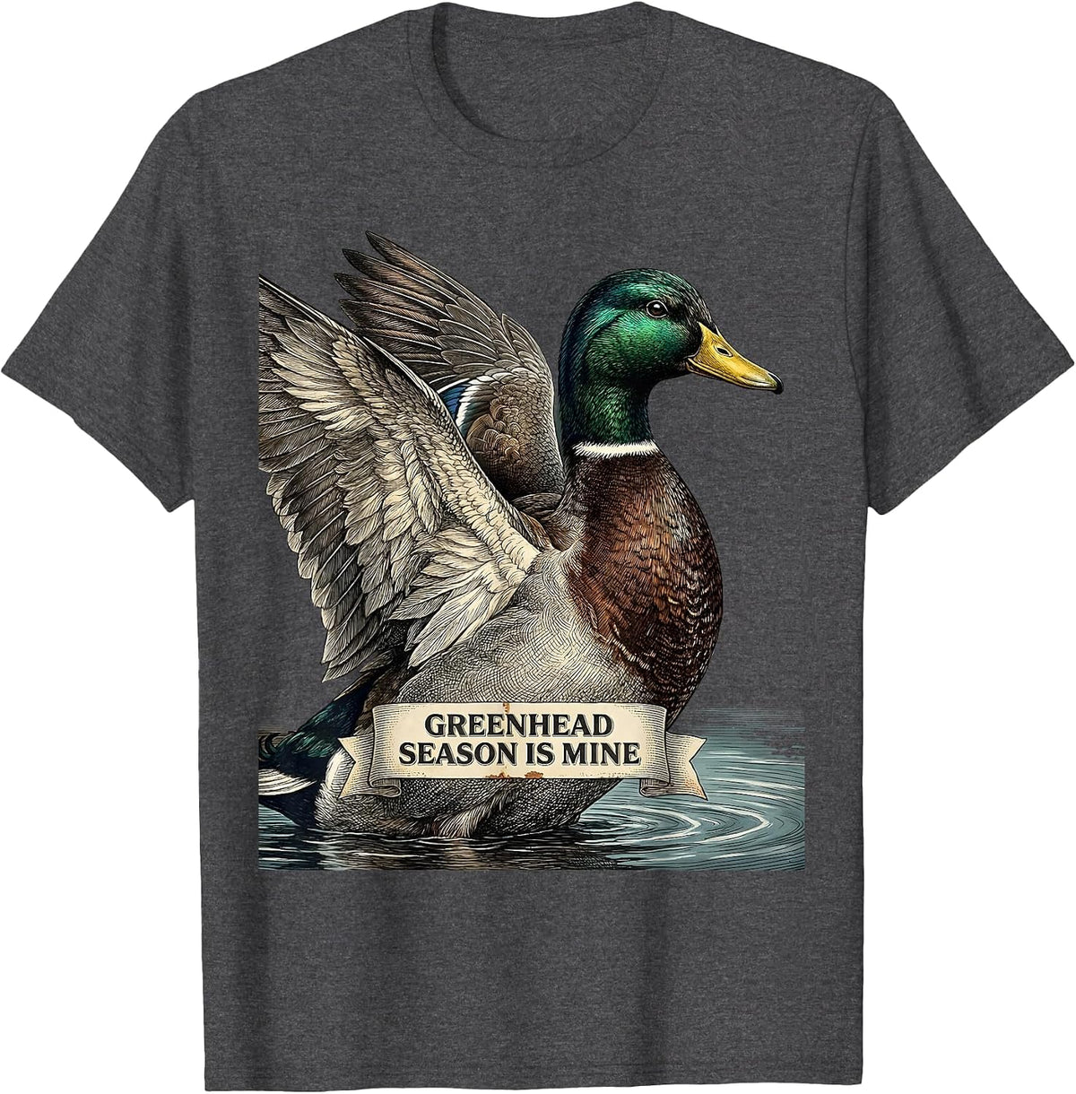 Greenhead Season Is Mine Vintage Mallard Duck Hunting Season T-Shirt - Dark Heather Grey