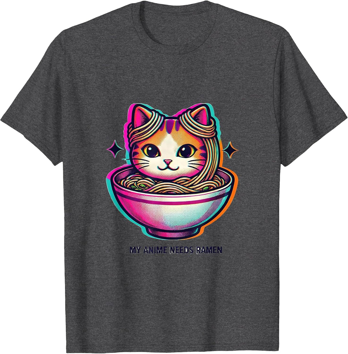 Men's My Anime Needs Ramen Funny Kawaii Anime Cat Gift T-Shirt - Dark Heather Grey