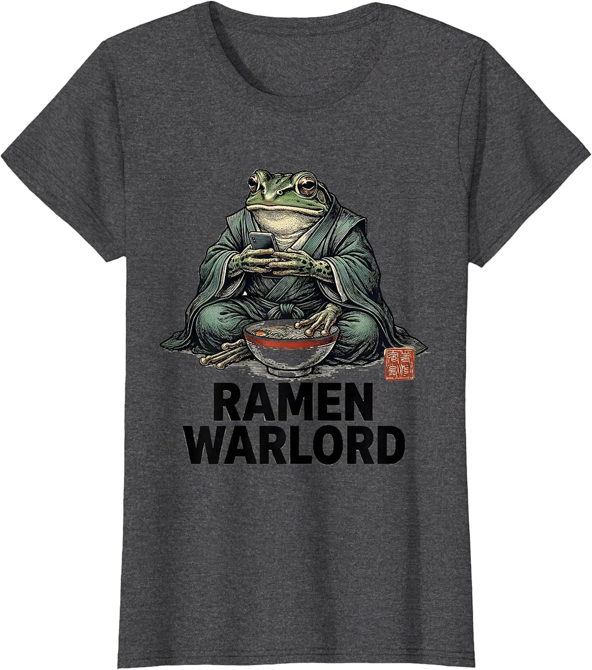Women's Ramen Warlord Grumpy Frog Japanese Art Anime Meme T-Shirt - Dark Heather Grey
