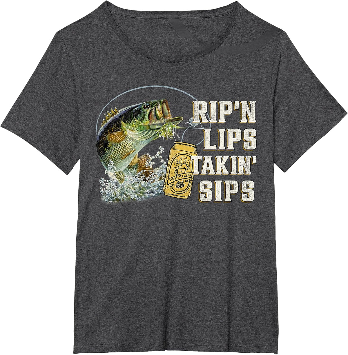 Rip'n Lips Talking Sips Funny Fishing T-Shirt - Dark Heather Grey