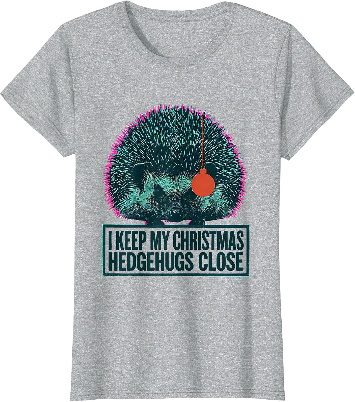 I Keep My Christmas Hedgehugs Close Cute Hedgehog Animal T-Shirt - Heather Grey