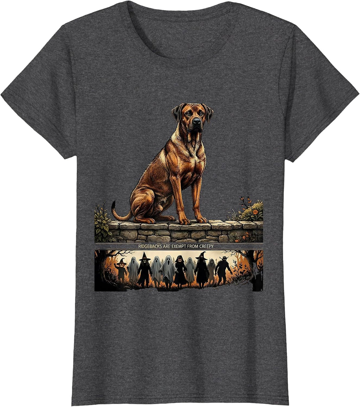 Women's Ridgebacks Are Exempt From Creepy Funny Dog Breed Halloween T-Shirt - Dark Heather Grey