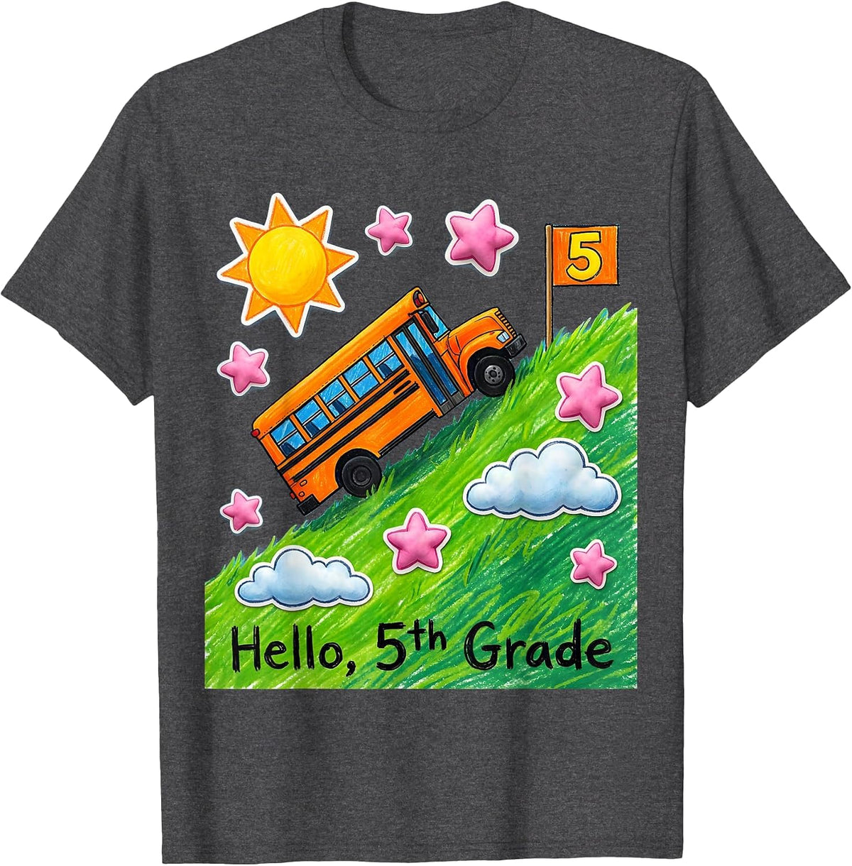 Men's Hello, 5th Grade Naive Kidcore Back To School Teacher T-Shirt - Dark Heather Grey