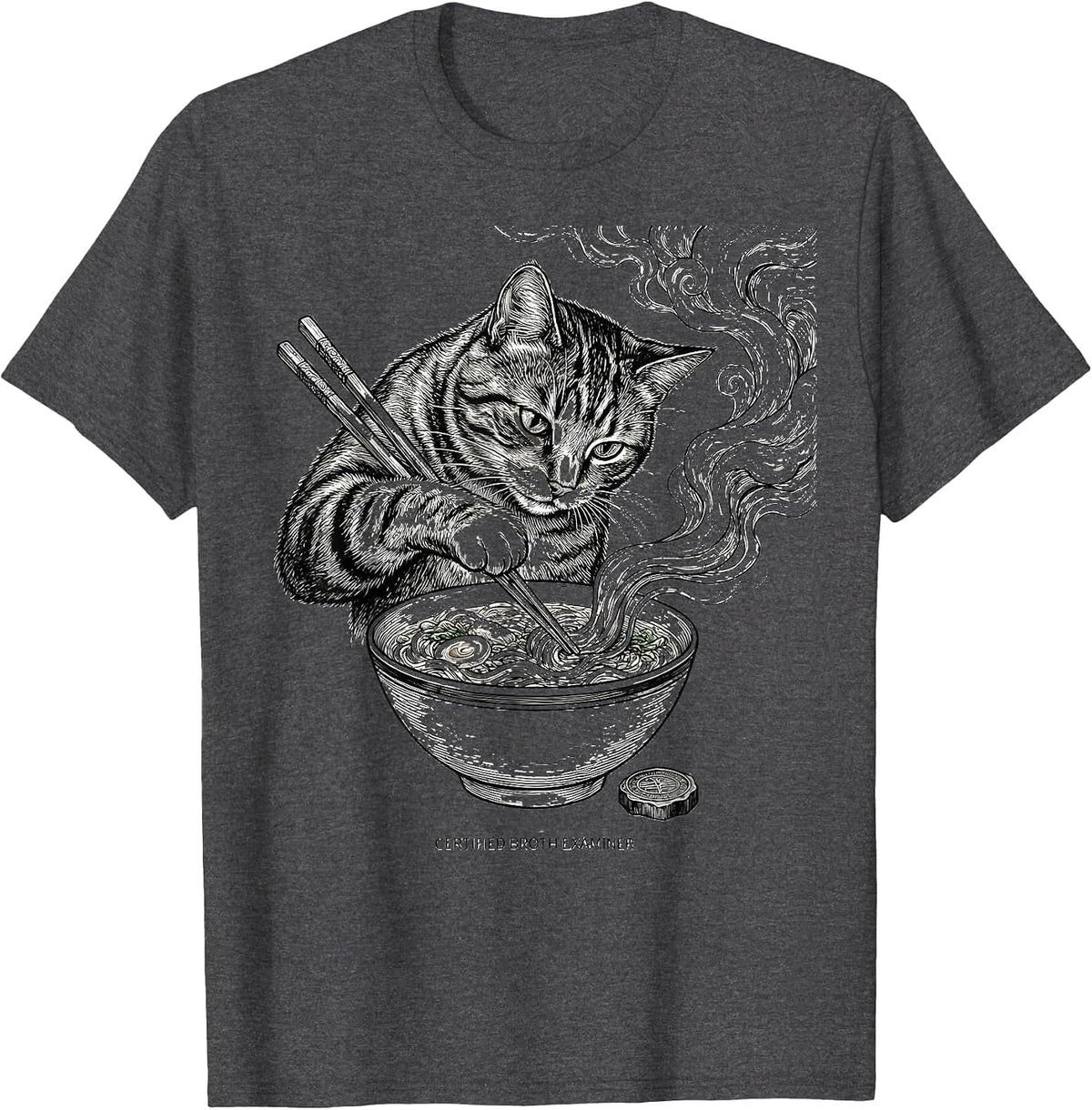 Certified Broth Examiner Funny Cat Ramen Anime Kawaii Gift T-Shirt - Dark Heather Grey