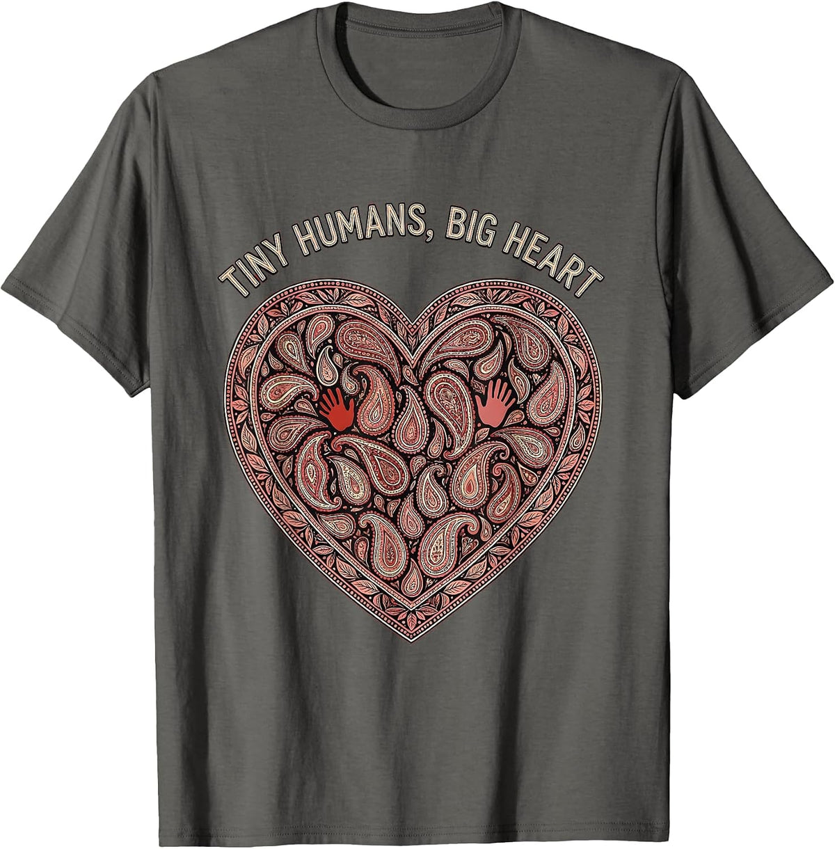 Men's Tiny Humans Big Heart Daycare Teacher Design T-Shirt - Asphalt Grey