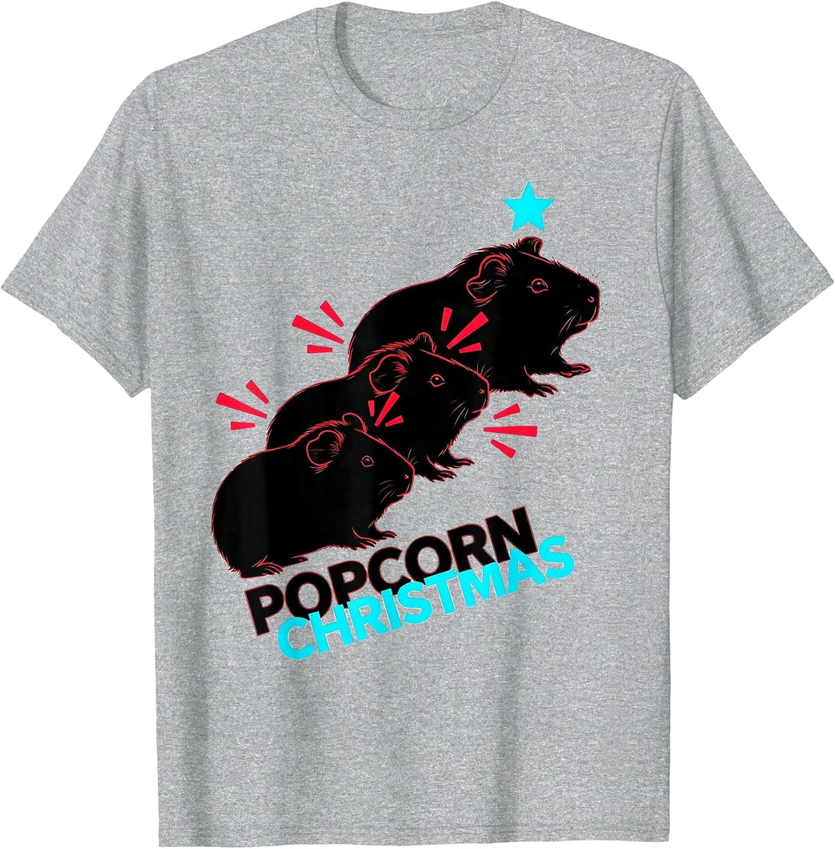 Men's Popcorn Christmas New Wave Guinea Pig Owner Pet Lover Humor T-Shirt - Heather Grey