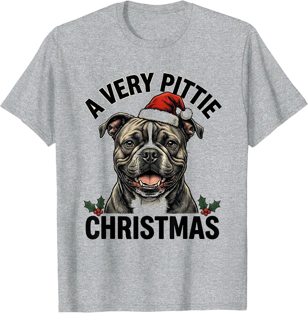 Men's A Very Pittie Christmas Funny Pitbull Lover Santa Hat T-Shirt - Heather Grey
