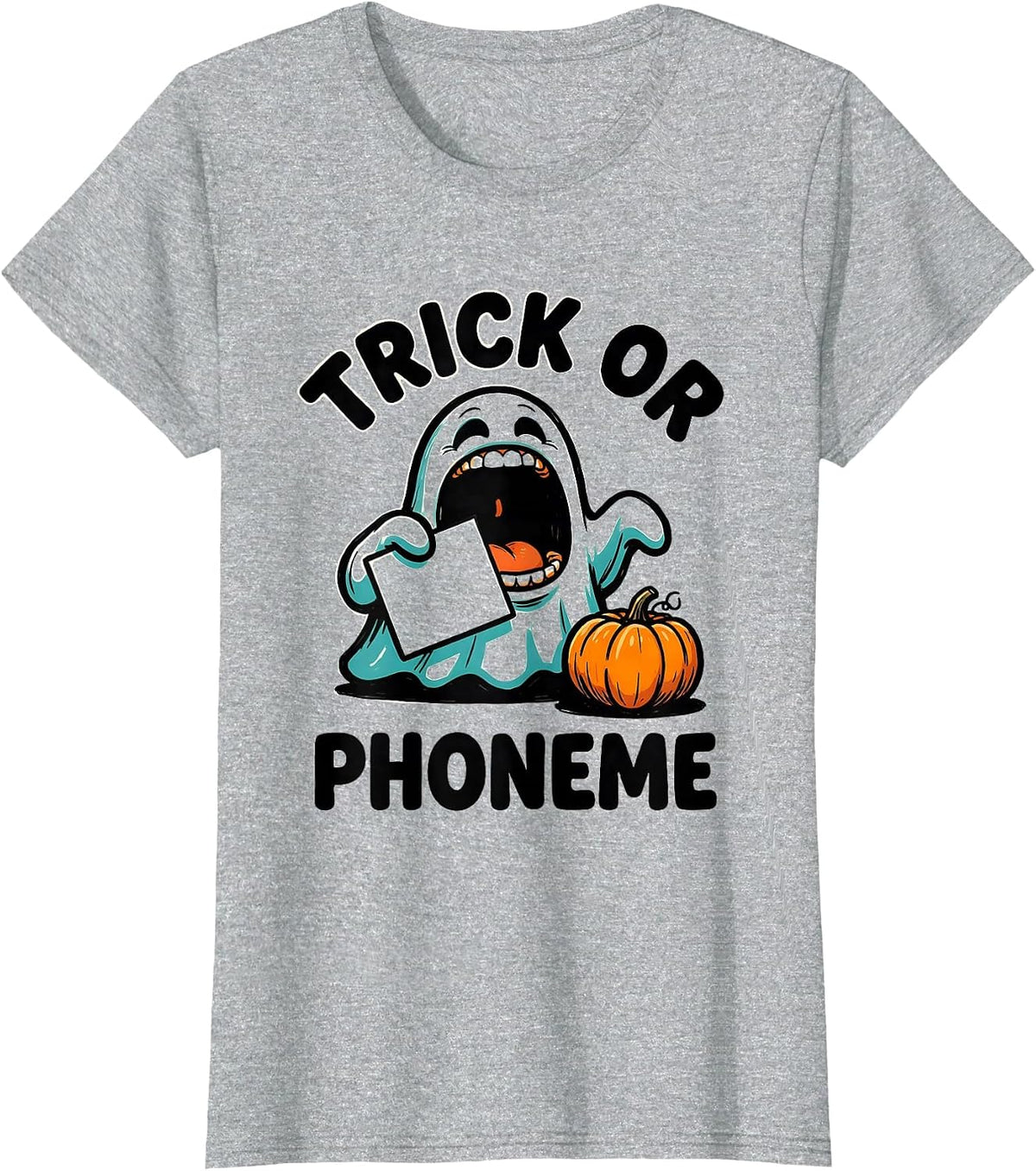 Trick Or Phoneme Funny Speech Therapy SLP Teacher Halloween T-Shirt - Heather Grey