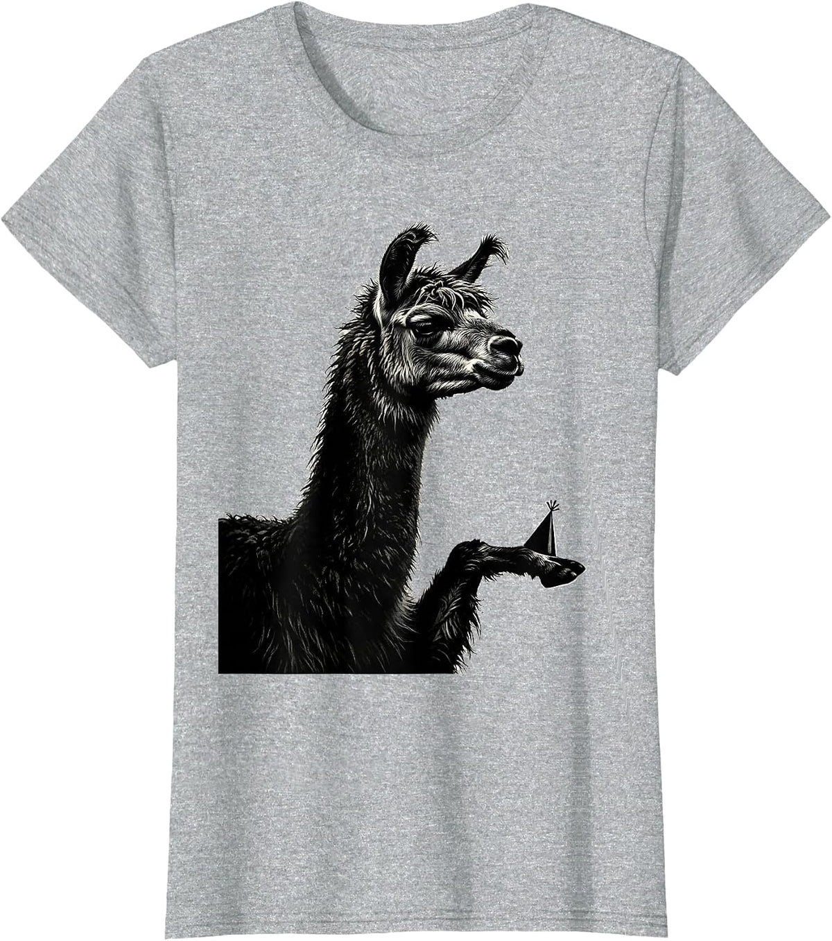 Women's Llama Balancing Party Hat Funny Alpaca Lover Humor T-Shirt - Heather Grey