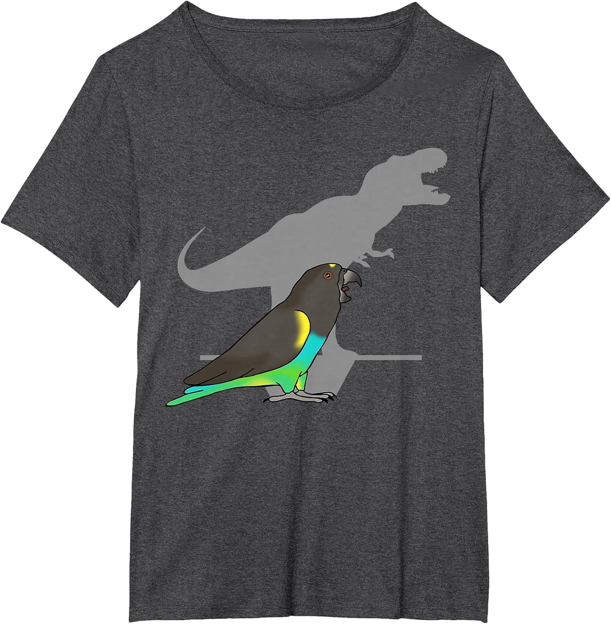 Funny Dinosaur Parrot T-rex Meyer's Parrot Birb Memes T-Shirt - Dark Heather Grey