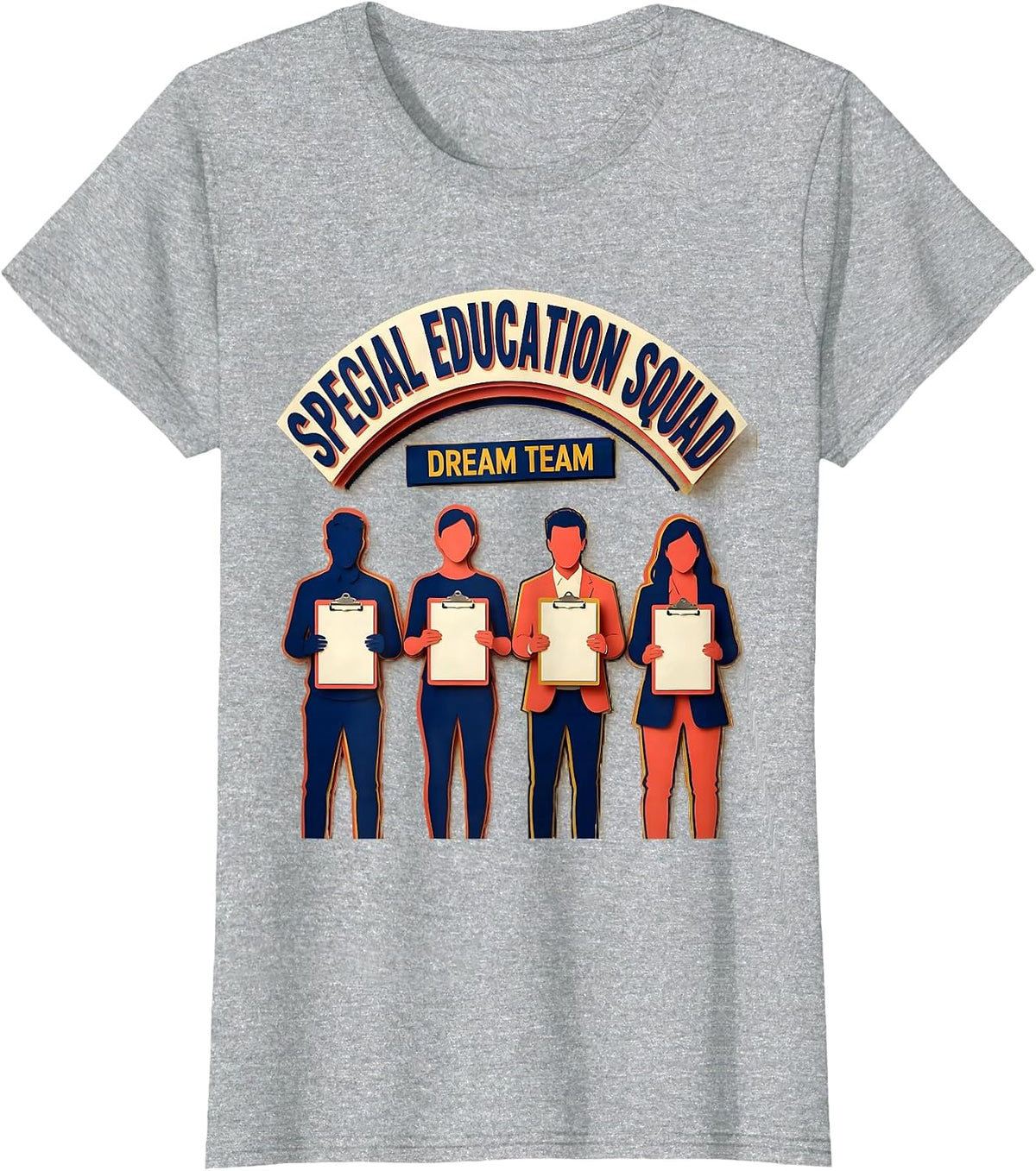Special Education Squad Dream Team Paper Cutout Teacher T-Shirt - Heather Grey