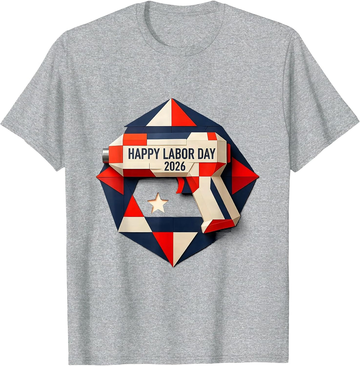 Men's Happy Labor Day 2026 Patriotic Union Pride Quilt Block T-Shirt - Heather Grey