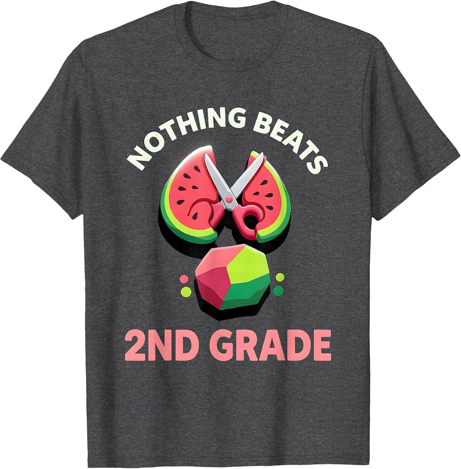 Men's Nothing Beats 2nd Grade Back to School Rock Paper Scissors T-Shirt - Dark Heather Grey