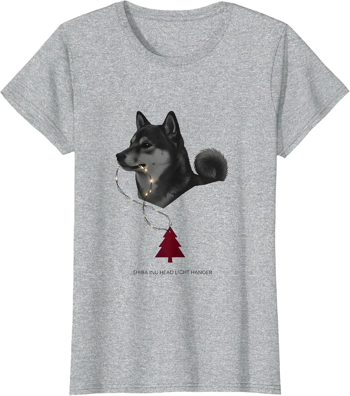 Shiba Inu Head Light Hanger Minimalist Christmas Dog Lover T-Shirt - Heather Grey