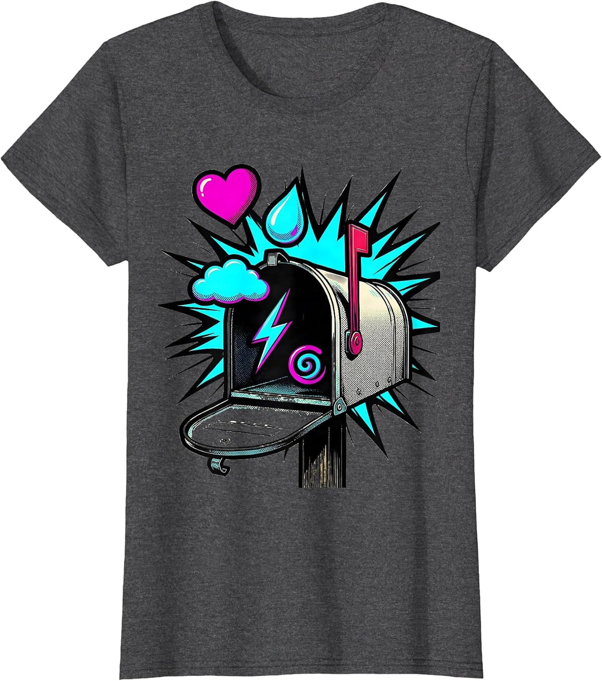 Women's Oversized Mailbox Pop Art Mental Health Awareness Counselor T-Shirt - Dark Heather Grey