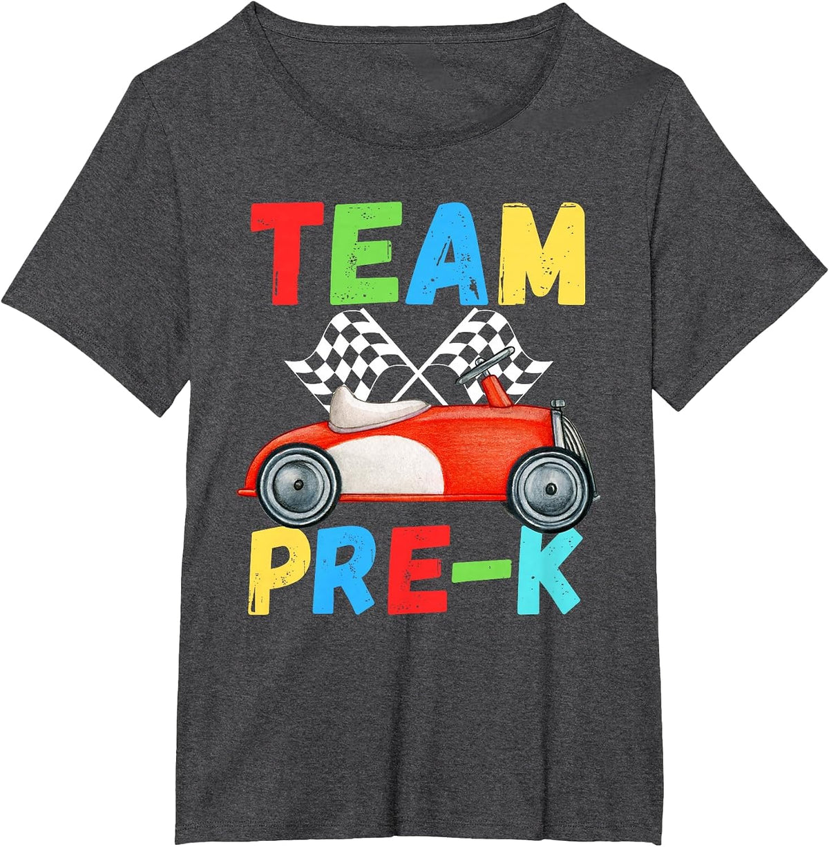 Hello Team Pre-K Squad Teacher Student Race Car Tees Funny T-Shirt - Dark Heather Grey