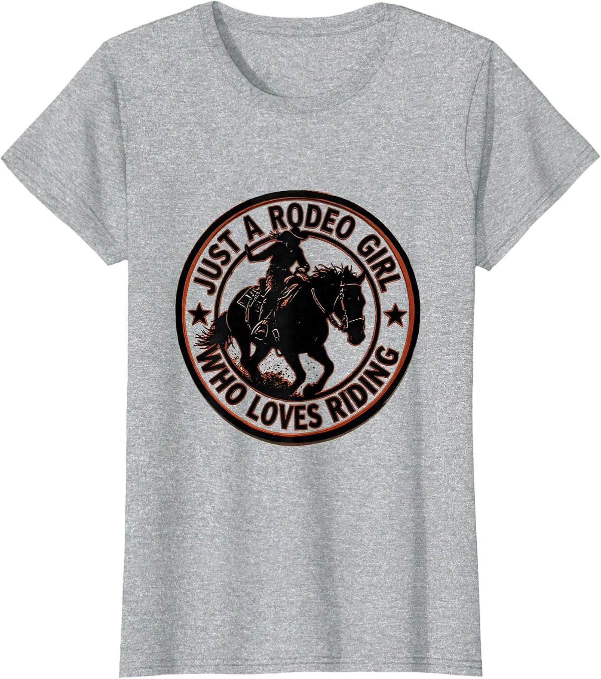 Women's Just A Rodeo Girl Who Loves Riding Western Cowgirl Stencil T-Shirt - Heather Grey