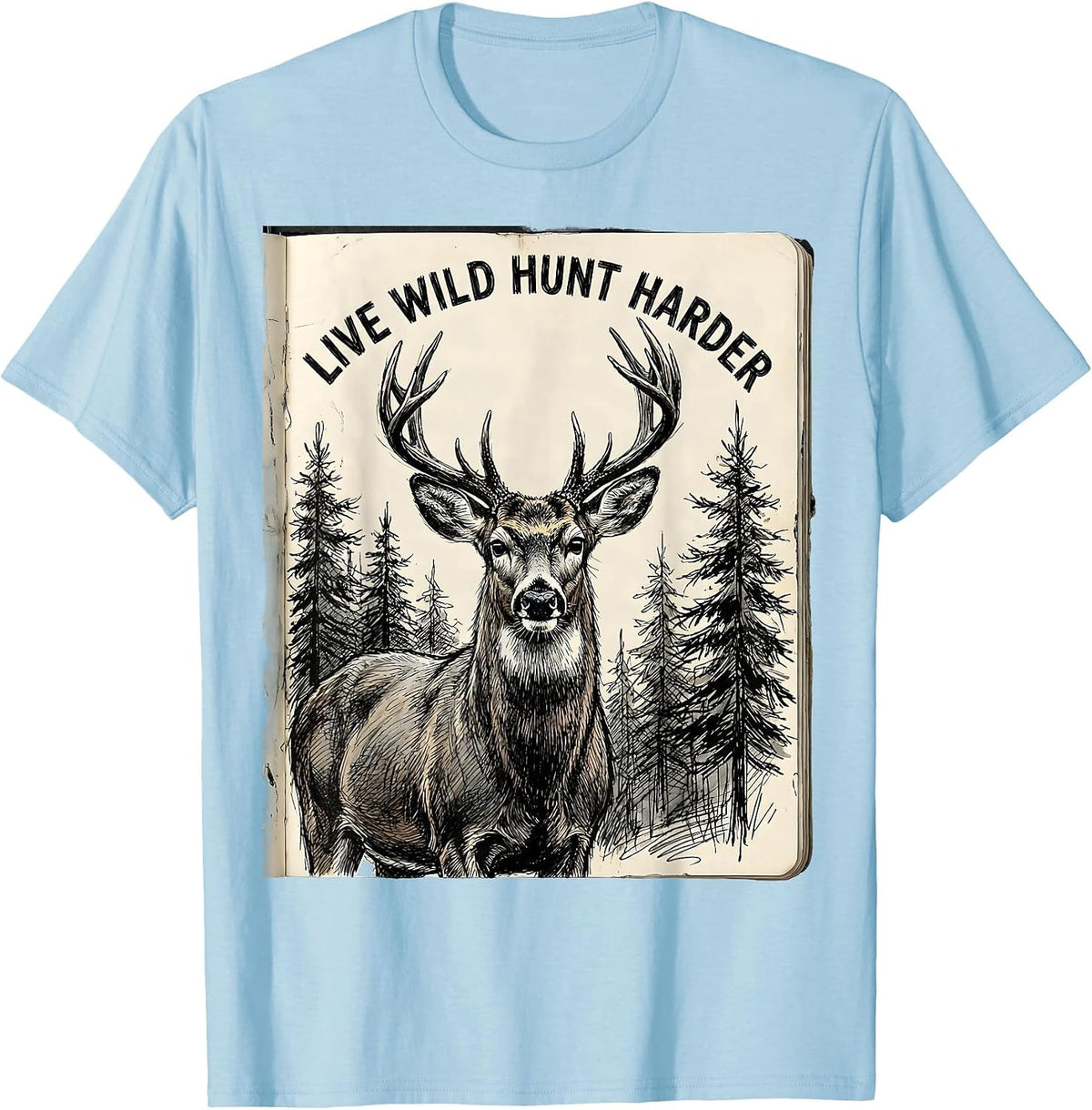 Men's Live Wild Hunt Harder Hunting Graphic Design T-Shirt - Baby Blue