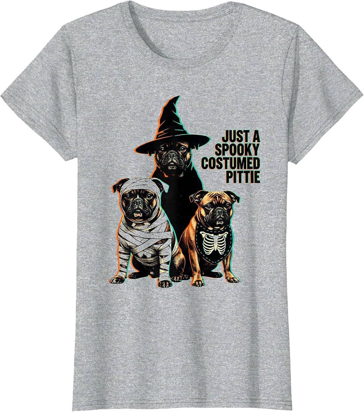Just A Spooky Costumed Pittie Funny Halloween Pitbull Owner T-Shirt - Heather Grey