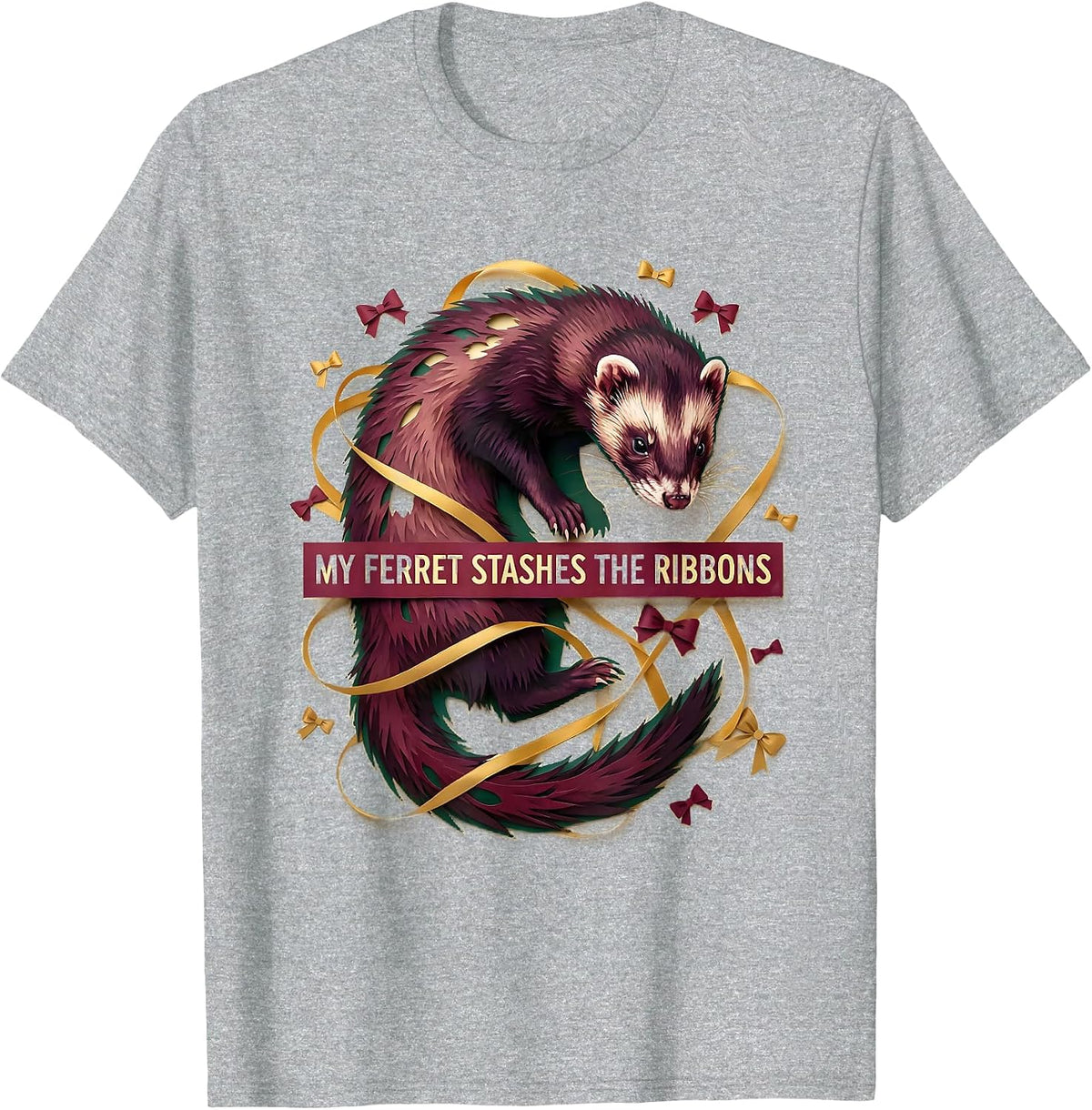 Men's My Ferret Stashes The Ribbons Funny Ferret Lover Gift T-Shirt - Heather Grey