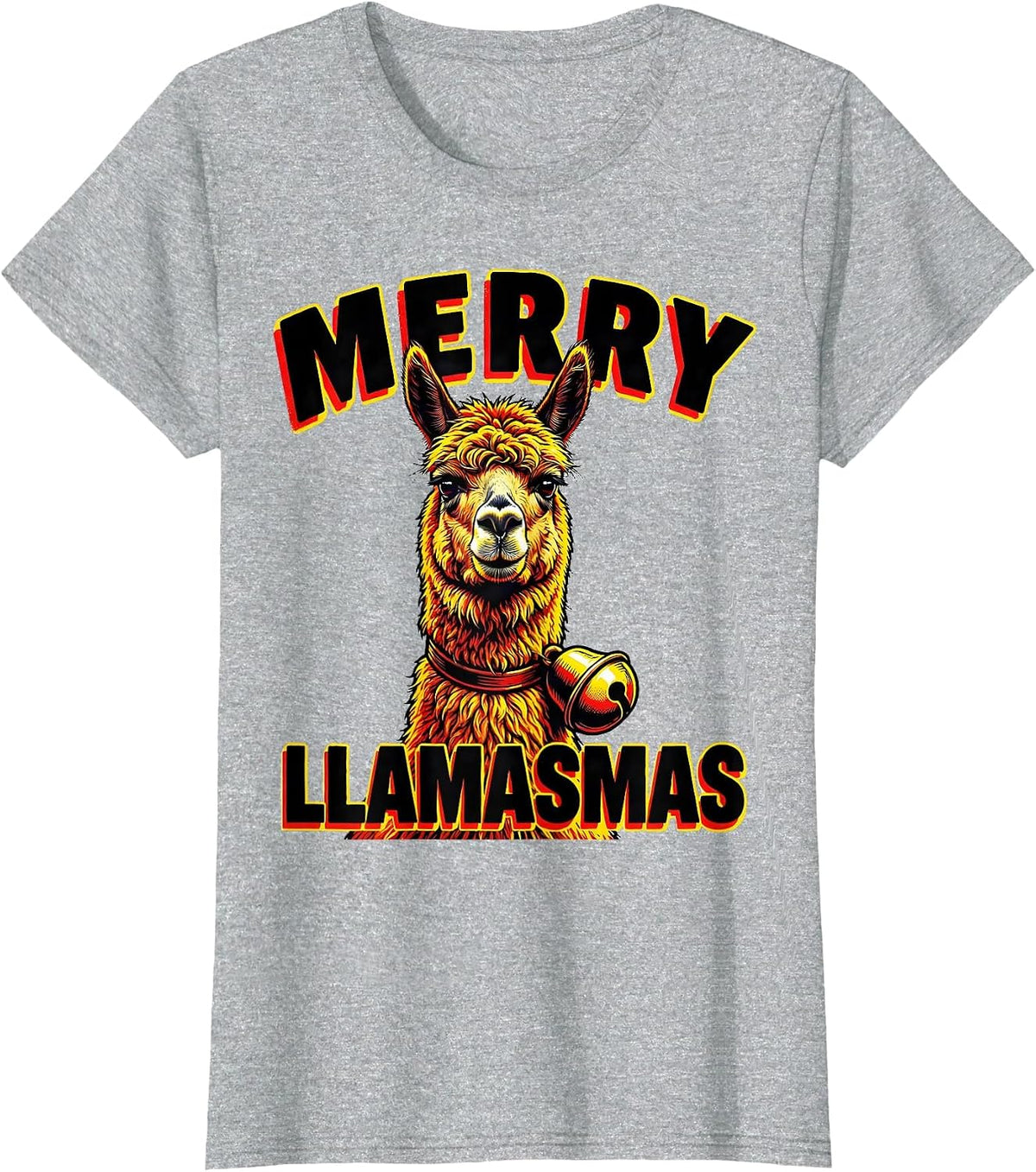 Women's Merry Llamasmas Pop Art Funny Llama Christmas Animal Lover T-Shirt - Heather Grey