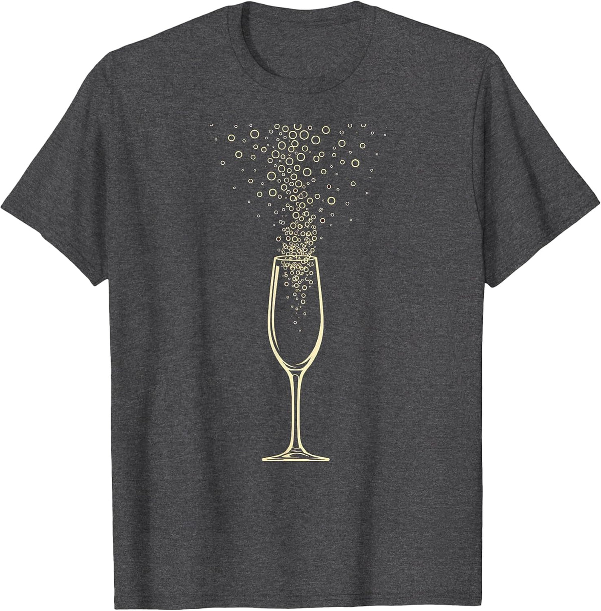 Gigi Overflowing Champagne Glass Golden Bubbles T-Shirt - Dark Heather Grey