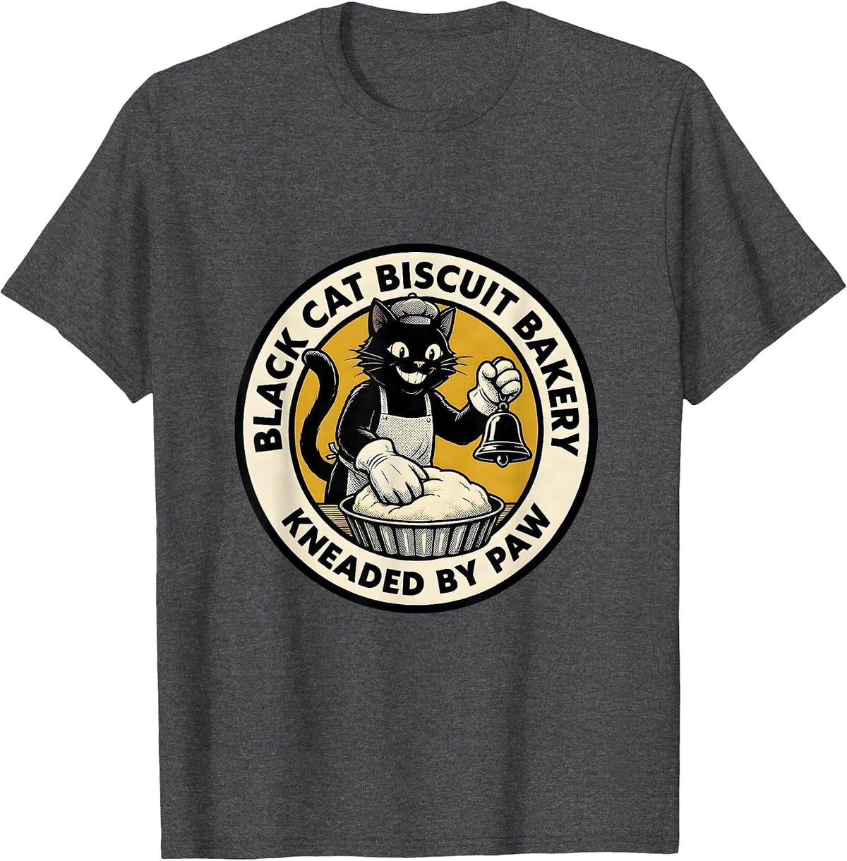 Black Cat Biscuit Bakery Kneaded By Paw Cat Lover T-Shirt - Dark Heather Grey