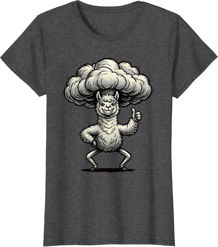 Women's Funny Fluffy Alpaca Ridiculous Haircut Proud Pose T-Shirt - Dark Heather Grey