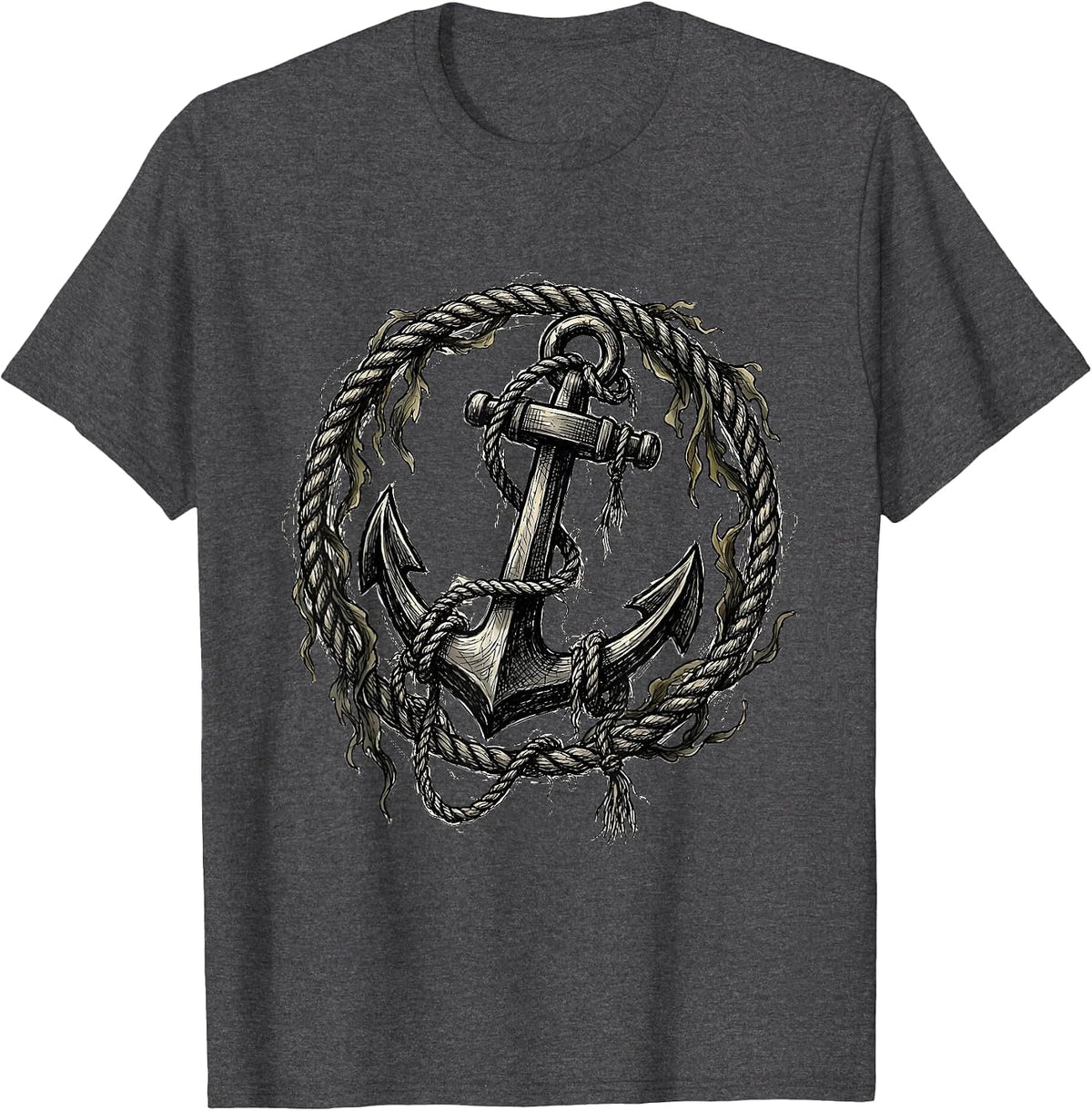 Men's Tangled Anchor Nautical Chaos Graphic Tee T-Shirt - Dark Heather Grey