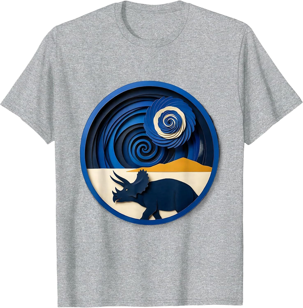 Men's Triceratops Starry Night Van Gogh Dinosaur Art Lover T-Shirt - Heather Grey