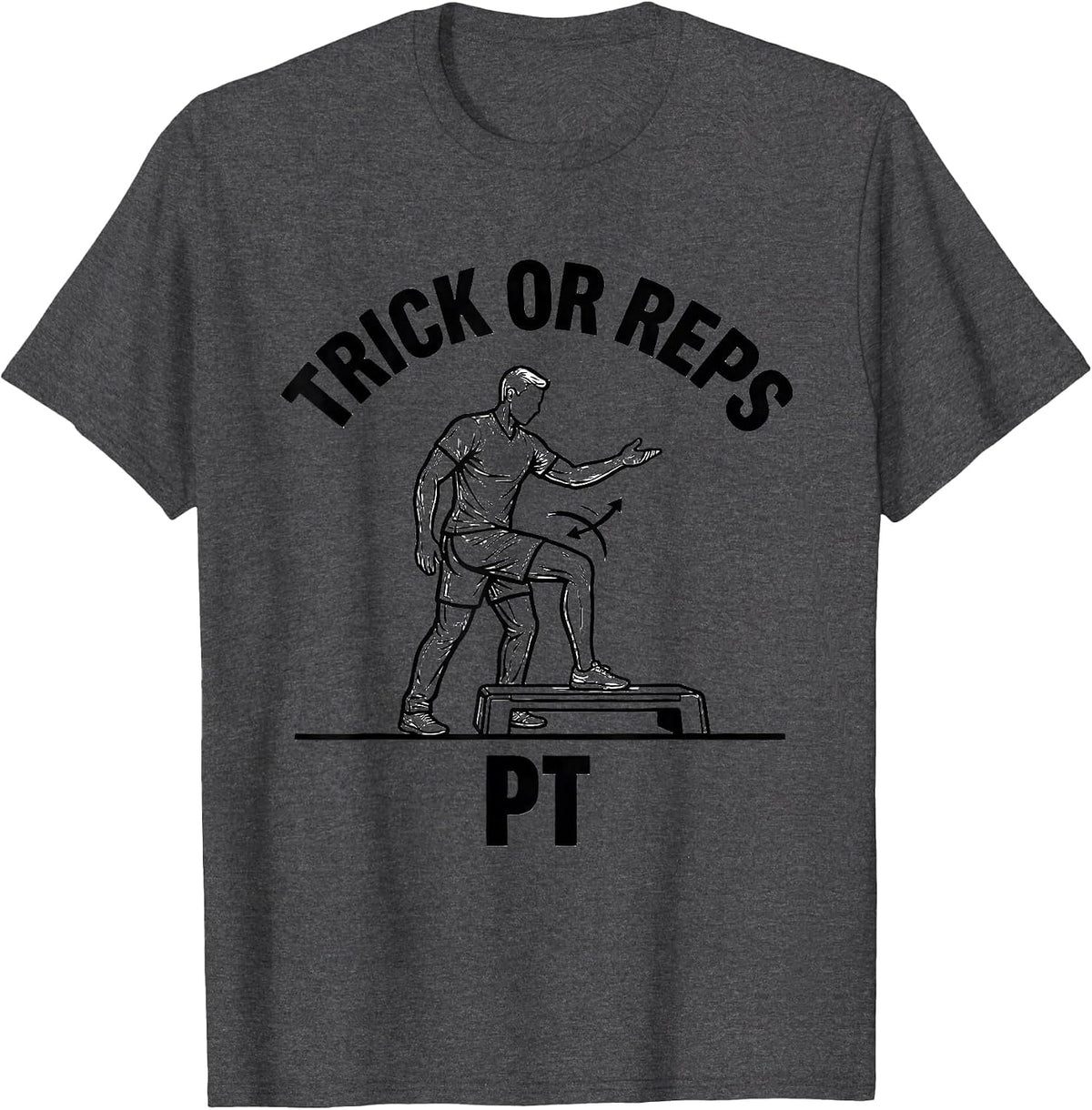 Men's Trick Or Reps PT Ghost Physical Therapy Halloween Humor T-Shirt - Dark Heather Grey