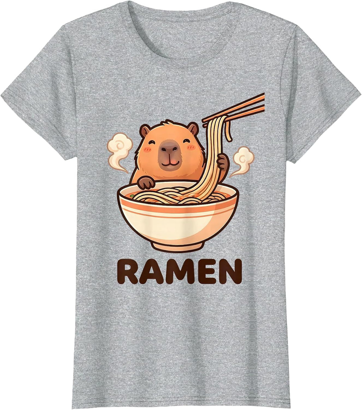Women's Ramen Cute Capybara Kawaii Animal Anime Food Lover Gift T-Shirt - Heather Grey