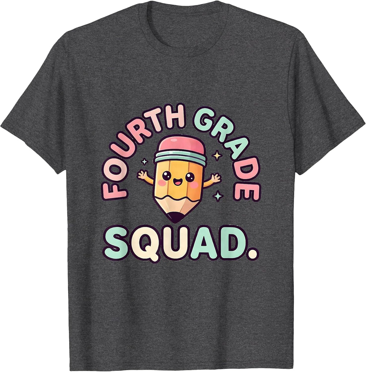 Men's Fourth Grade Squad Cute Kawaii Pencil Back to School Teacher T-Shirt - Dark Heather Grey