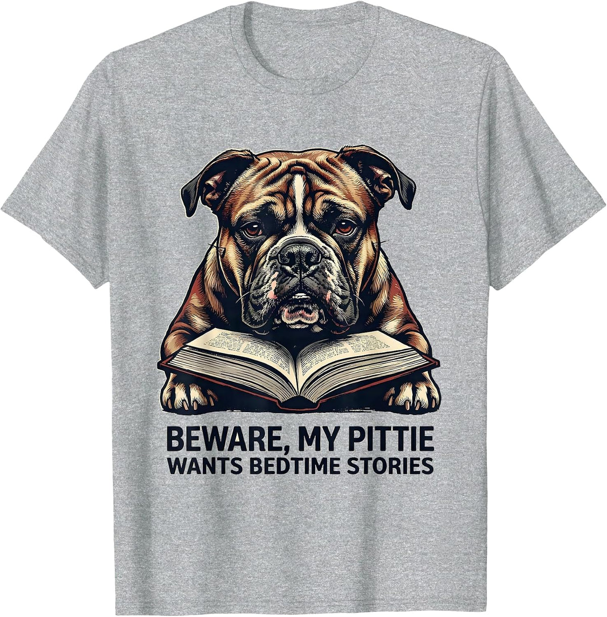 Men's Beware, My Pittie Wants Bedtime Stories Funny Pitbull Mom T-Shirt - Heather Grey