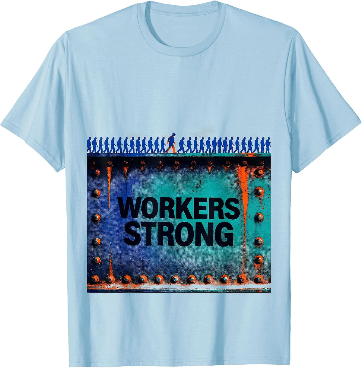 Men's Workers Strong Risograph Union Worker Solidarity Pride Labor T-Shirt - Baby Blue