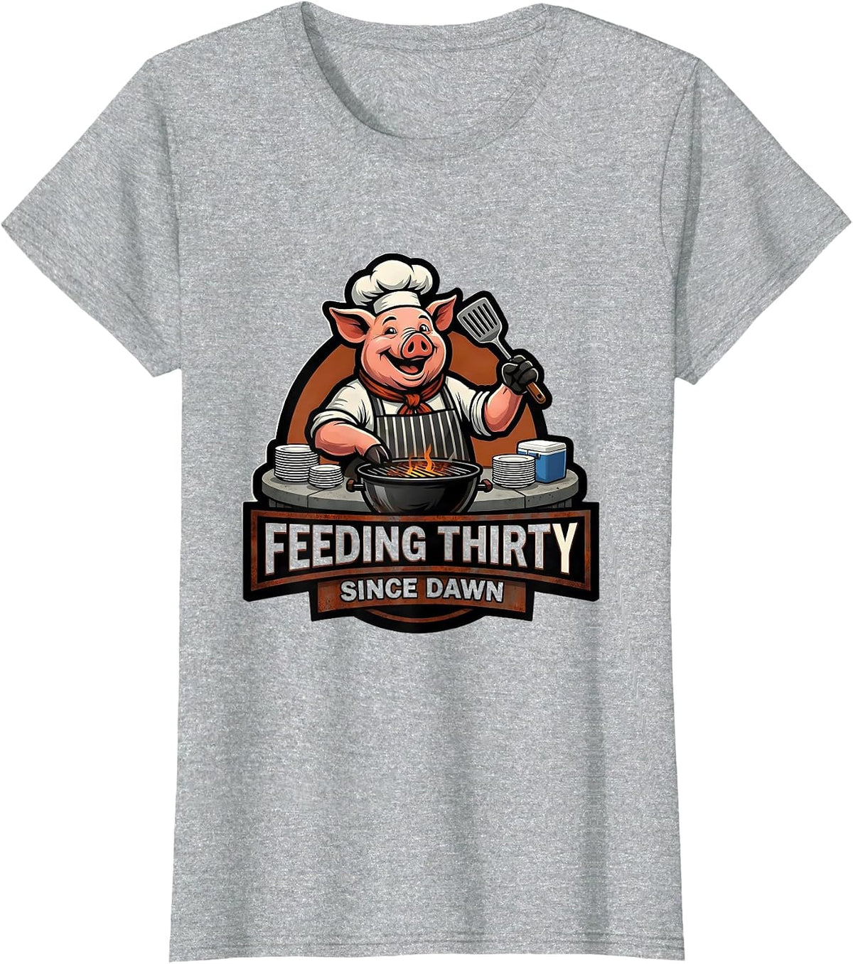 Feeding Thirty Since Dawn Funny BBQ Dad Grilling Party T-Shirt - Heather Grey