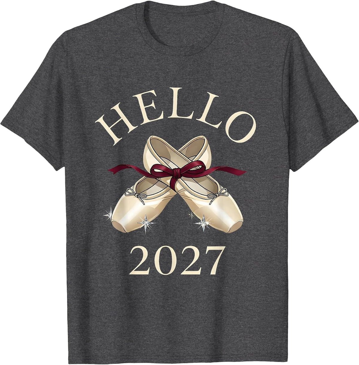 Men's Hello, 2027 Balletcore Graphic Girls Party Top New Years Eve T-Shirt - Dark Heather Grey